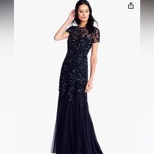 NWT- Adrianna Papell Women's Floral Beaded Godet Gown Size 16